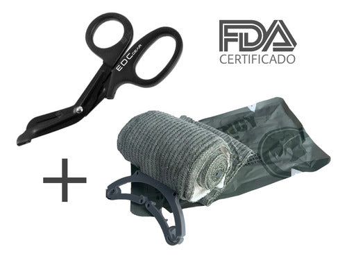 Kit Bandagem Israelense Original + Tesoura Ponta Romba Aph 0