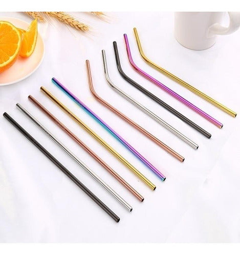 Stainless Steel Drinking Straws Set with Cleaning Brush - Eco-Friendly and Stylish - Set De 2 Bombillas Color Sorbete Con Cepillo Tragos Acero
