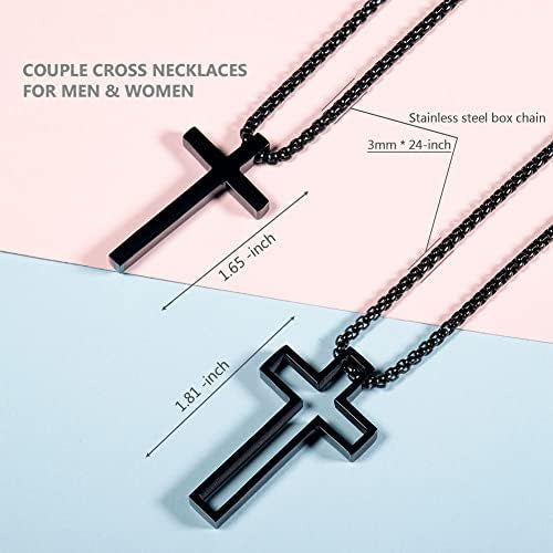 Wolentty Couple Cross Necklace Set Stainless Steel Matching Necklaces Gift for Valentine's Day 3