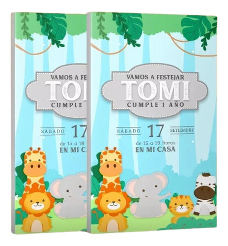 Tarjeta Invitacion Cumpleaños Digital Safari Jungla Animales 0