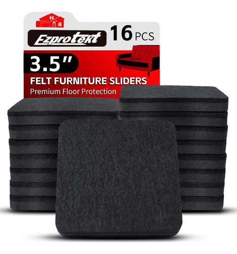 Ezprotekt Furniture Sliders for Hardwood Floors 9cm - 16 Pack Black 0