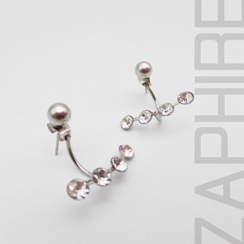 Zaphire Joyas Beautiful Pair of Fan Earrings with Ball and Cubic Surgical Steel 3