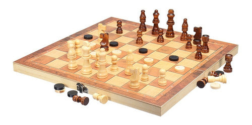 3-in-1 Wooden Chess + Checkers + Backgammon Game Set by Tissus 1