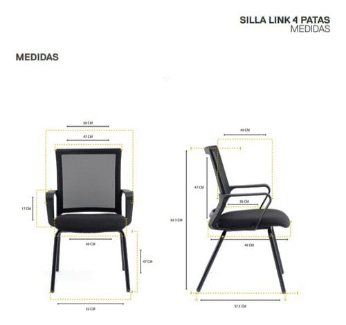 Rolic Silla Link Visitor Fija 4 Patas Respaldo Mesh Negra Moderna 1