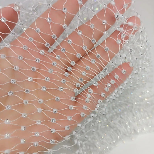 Strass Embellished Net Fabric - White - 500cm 3