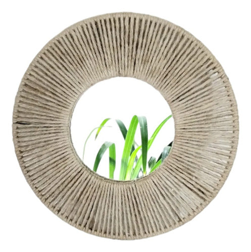 Kaylu Round Jute Mirror with Metal Frame 40 cm 0