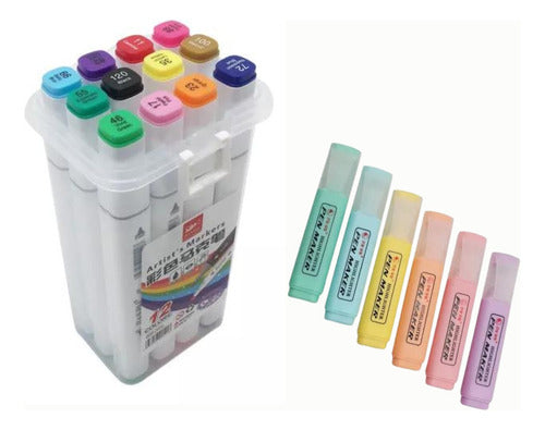 Moon Set of 12 Double-Tip Markers + 12 Highlighters 0