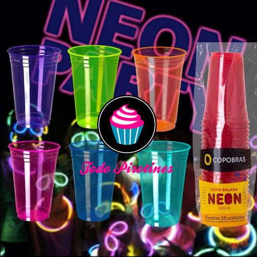 100 Plastic Neon Cups Assorted Colors Glow in Black Light 3