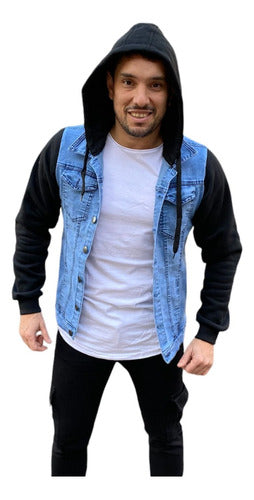 Denim Jacket with Jogging Hooded Sleeves 1