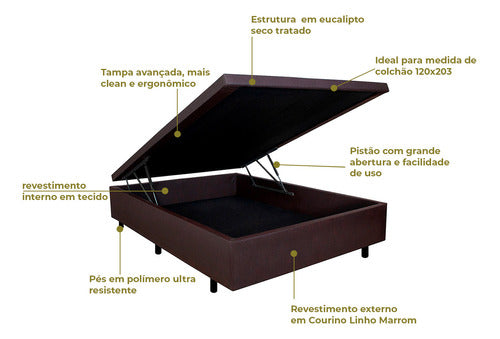 Cama Box Baú Viúvo 120x203x34 Cm Courino Linho Marrom 4