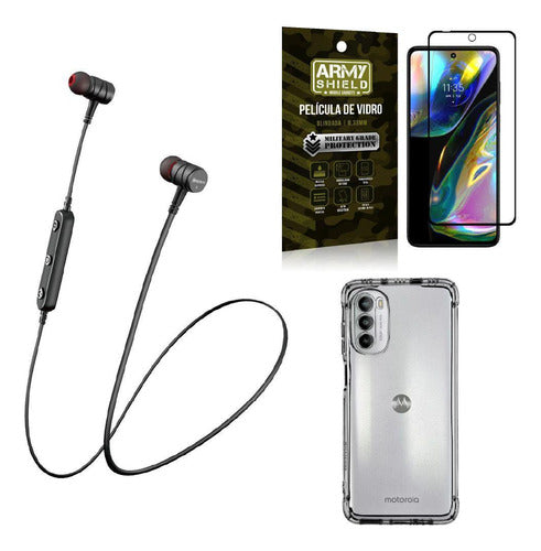 Kit Capinha Moto G82 + Fone Bluetooth Hs-615 + Película 3d 0