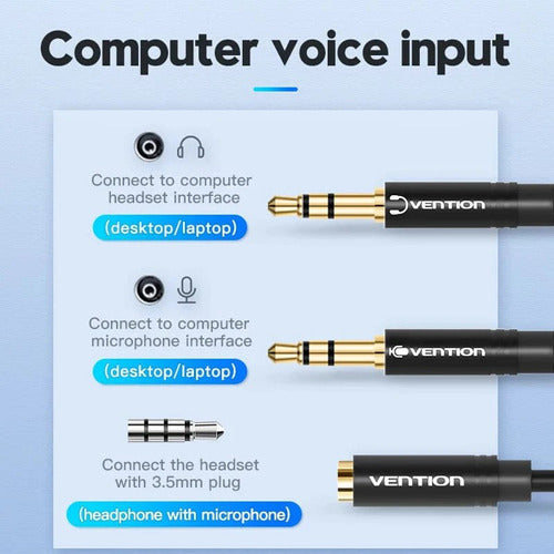 Cable De Audio 2 En 1 Adaptador Auxiliar Jack 3.5 Mm Vention 7