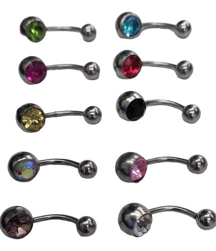 Surgical Steel Belly Button Piercing with Strass Detail 0