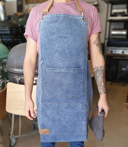 La Cautiva Gastro Apron in Jean with Leather Details 1