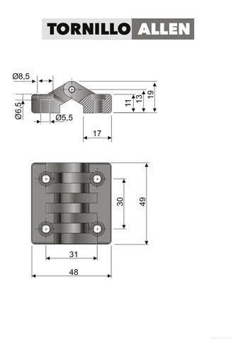 Bisagra A48 Fijación Tornillo Allen M6 Piaz X 4 Unidades 2