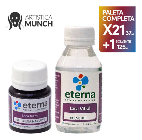 Laca Vitral Eterna 37ml Paleta Completa + Solvente 125ml 0