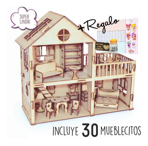 El Rey del Fibrofácil Dollhouse Wood Fibrofácil + 30 Furniture + Gifts 1