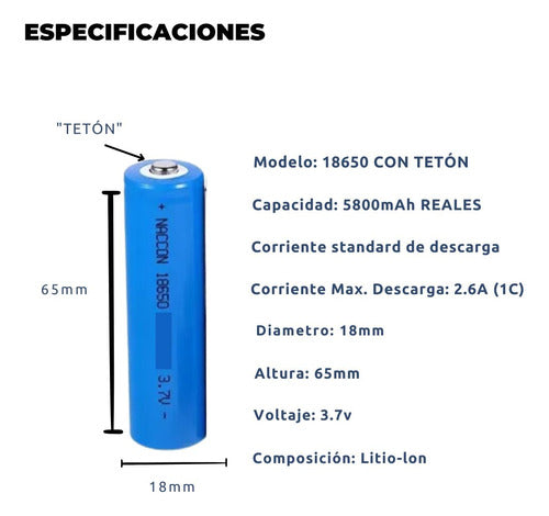 Mundojc Cargador 1 Pila Bateria Recargable 18650 Motoma 3.7V 5800mAh 1