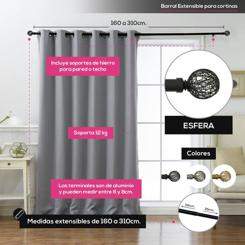 Haussman Extendable Curtain Rod Ball 160x310cm Satin Nickel VIP 1