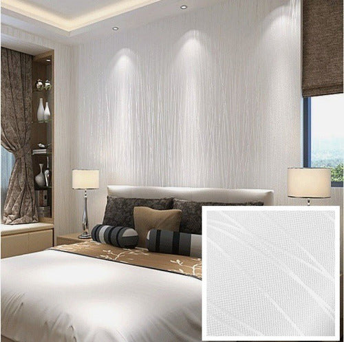 Le Monde White Textile Adhesive Wallpaper with Waves 2