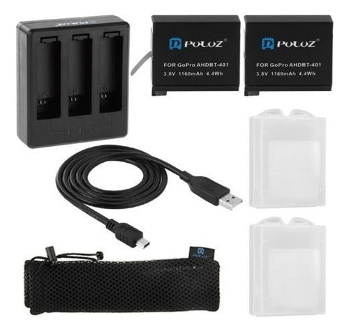 Kit De Cargador Puluz (2 X Baterías Ahdbt-401 + Cargador + C 2