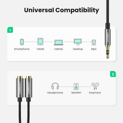 Adaptador Ugreen 3.5mm Macho A 2 Hembras Blanco 1