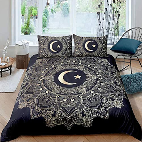 Feelyou, Bohemian Bed Set, Duvet Cover with Golden Mandala 0