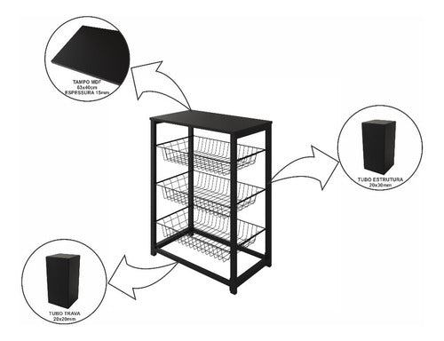 Fruteira Suporte De Microondas Preto Cesto Preto Tampo Preto 3