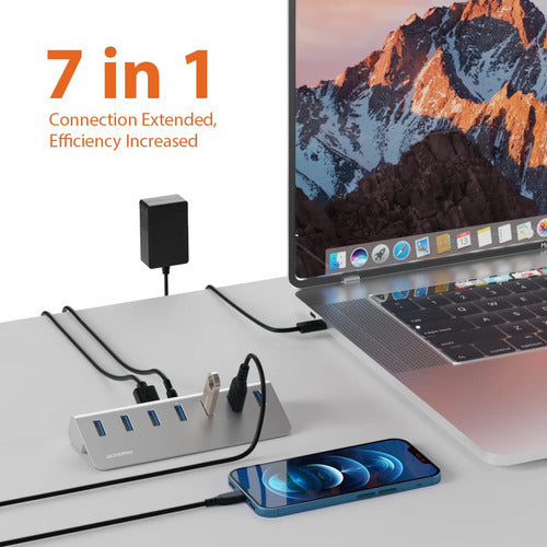 Achoro Hub Usb Alimentado Con 7 Puertos  2 Generacin 10gb Su 1