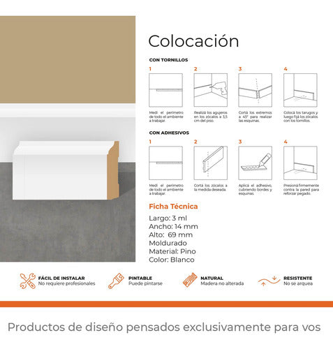 Prepainted Pine Wood 69mm Moulded Baseboard per Meter 3