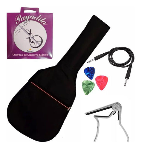 Complete Electroacoustic Guitar Cover Combo with Picks, Capo, Cable, and Strings Set 0