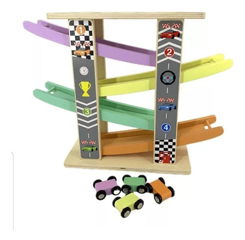 Wooden Slide Track with 4 Educational Toy Cars for Kids 2