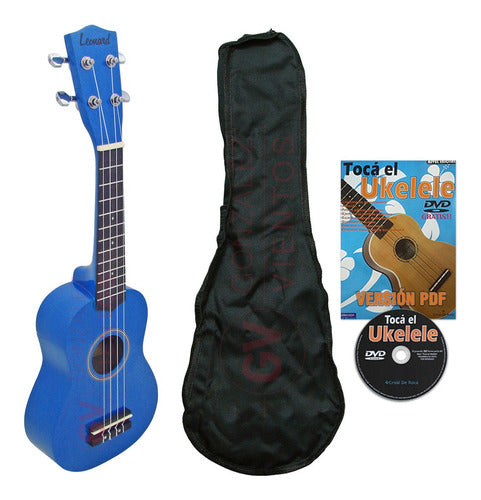 Leonard Soprano Ukulele Bright Blue + Case + Method 1