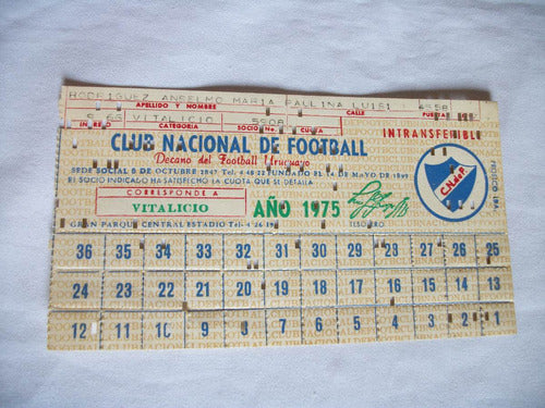 Recibo, Abono, Pase ( Club Nacional De Futbol) 1975 Exelente 0