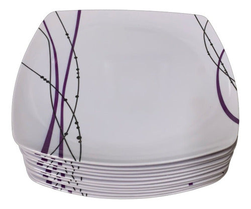 6 Square Decorated Plates 25 cm Melamine 1
