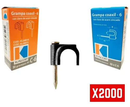 Kalop Pack X2000 Grampa Clip Coaxil 6mm Clavo Acero Zincado 1