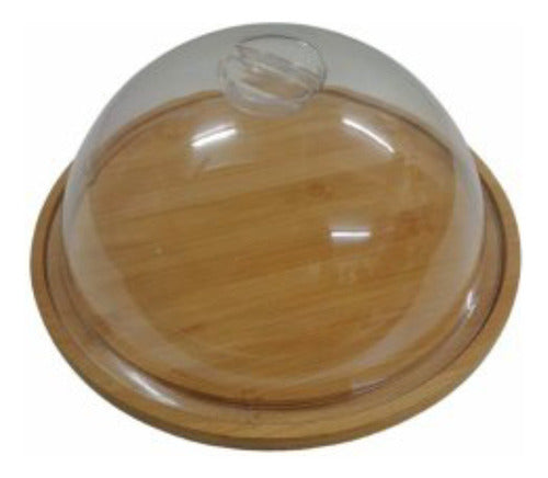 Krea Bamboo Display Plate with Acrylic Dome for Cakes, Cookies, Cheeses 0