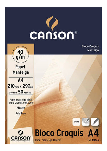 Papel Manteiga A4 40g Canson Bloco Croquis Com 50 Folhas 0