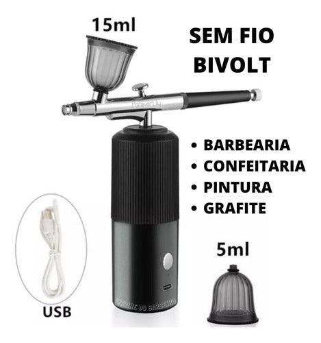 Kit P/ Barbearia Aerógrafo + Mini Compressor Sem Fio Bivolt! 4