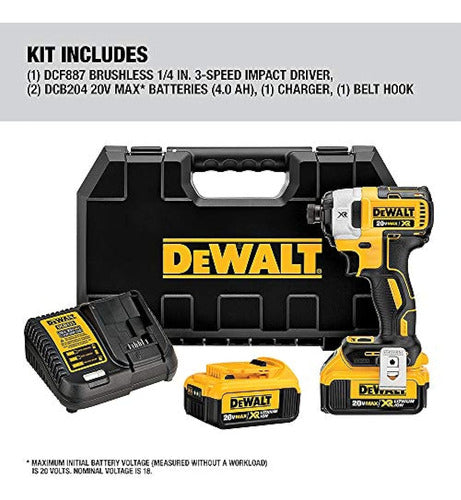 DeWalt DCF887M2 20V MAX XR Li-Ion 4.0 Ah Brushless 0.25" Impact Driver Kit 2