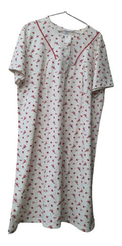 100% Cotton Nightgown with Short Floral Print Sleeves Size 60 to 64 0