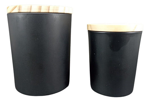 JAB Vaso Para Vela 100ml Negro Con Tapa De Madera (4 Unidades) 0