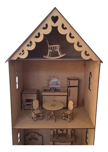 Large 3-Story Dollhouse Fibroboard MDF + Furniture 4
