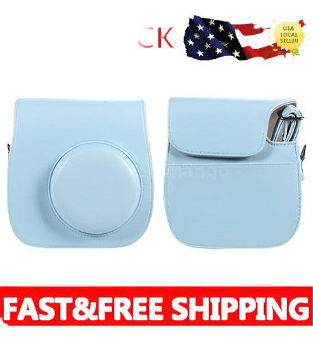 Cuero Azul Hombro Funda Bolso + Correa Para Fujifilm Instax 1