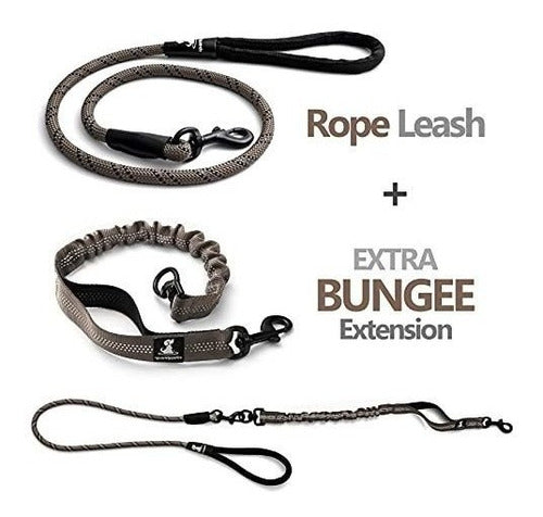 SparklyPets Heavy Duty Rope Bungee Leash For Large And Medium Dogs With Anti-pull For Shock Absorption - No Slip Reflective Leash For Outside (Brown) 1