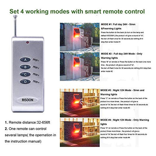 Risoon Solar Strobe Light with Remote Control, Solar Alarm Light 3