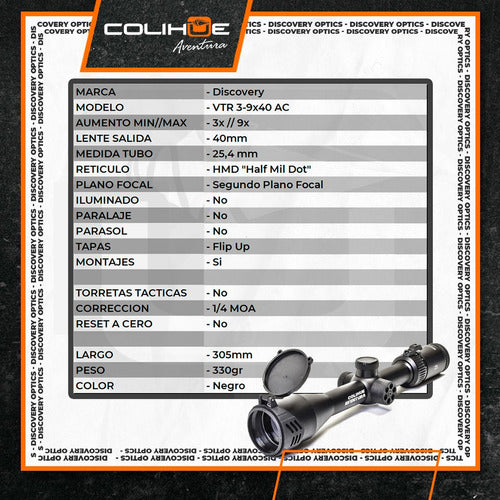 Discovery VTR 3-9x40AC Rifle Scope with Mounts and Caps 5