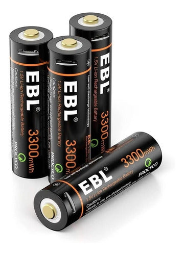 Pack De 4 Pilas Doble Aa Ebl Litio 3300mwh Con Cargador Usb 0