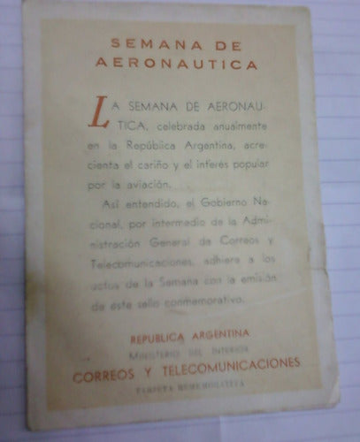 Targeta Rememorativa Aeronautica Republica Argentina 0