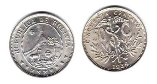 Filatelia y Numismatica Kurchan 1939 Uncirculated 50 Centavos Bolivia Coin 0